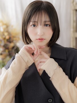 カバーヘア ブリス 大宮西口(COVER HAIR bliss) 艶髪オリーブアッシュ切りっぱなしミニボブc6大宮20代30代40代