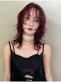 前髪あり レイヤーカット ブリーチカラー 暖色