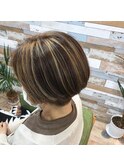 ノンブローカット前下がりボブ×白髪あってもおしゃれ染め