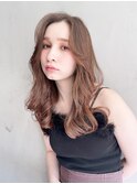 ゆる巻きロング_チェリーブラウンフェミニンロング_49041