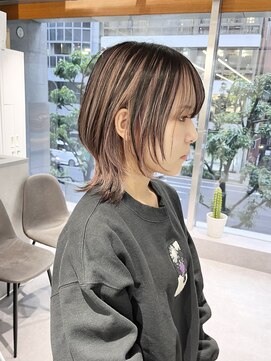 ファイブバイジエクト 堀江(FIVE by The Ect) ウルフカット/モーヴピンク×ブラック/アンブレラカラー