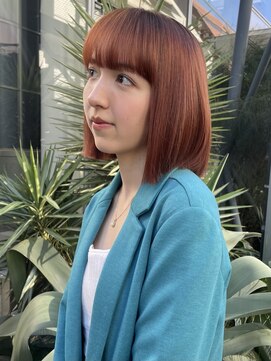 ノラギンザユー(NORA GINZA/U) 暖色カラーダブルカラーオレンジブラウンブリーチなしカラーボブ