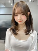 小顔 前髪 レイヤーカット チェリーブラウン"