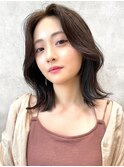 切りっぱなしボブ美髪ピンクブラウンくびれヘア韓国風暗髪カラー