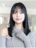 ハッシュカット韓国レイヤーフルバングアッシュブラック小顔