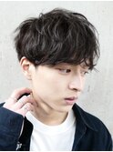 渋谷シャドウパーマメンズカットラウンドマッシュオールバック