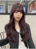 ダブルカラーチェリーレッドピンクブラウン韓国レイヤーロング
