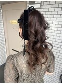 ポニーテール 華やか 巻き 結婚式ヘアセット 二次会