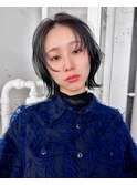 くびれショートbobブルーブラックシースルーバングレイヤー