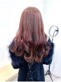 Say.ロングレイヤーデジタルパーマチェリーブラウンワインレッド