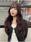 ダブルカラーチェリーレッドピンクブラウン韓国レイヤーロング