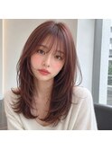 ピンクベージュ×レイヤーカット h