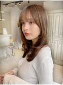 セミロング韓国レイヤーカットブラウンカラー前髪顔まわりカット