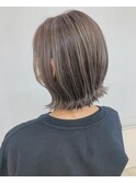 大人かわいい★ 白髪カバー ハイライト 艶ボブ 前下がり 外ハネ