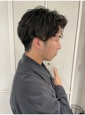 ナチュラルスパイラルパーマハイライトカラーメンズカット