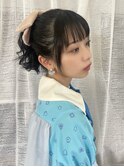 ポニーテール　ヘアセット　アイドル前髪　リボンヘアアレンジ