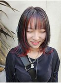 前髪も可愛い★インナーカラー&フェイスフレーミング♪赤×黒