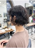 クルクルボブパーマ×ダークアッシュ