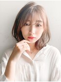 薄めバング結べるボブ斜めバングデジタルパーマ#291f0304