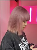 ピンク/ハイトーン/ボブ/大人ボブ/ストレート/くすみピンク