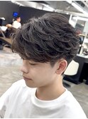 フェザーパーマ熊本メンズショートシャドウセンターパート