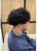 刈り上げツーブロック波巻きスパイラルパーマメンズマッシュ