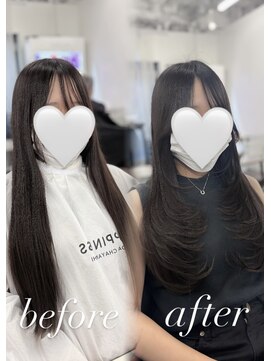 ハピネス 梅田茶屋町店(HAPPINESS) レイヤーカット ダークグレージュ 艶髪 透明感カラー