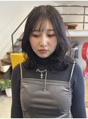 ミディアムレイヤー/顔周りカット/ココアブラウン/くびれヘア