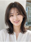 ミディアム髪型20代30代40代丸顔面長レイヤー越谷