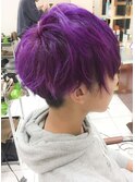 全頭パープルカラー☆ブリーチWカラーツーブロックヘア