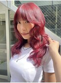 暖色カラーダブルカラーチェリーピンクチェリーレッド赤髪