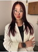 シャギーレイヤー　ワインレッドカラー　ブリーチなし