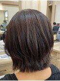 黒髪/グレーベージュ/レイヤーロング/前髪パーマ