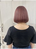 ピンクカラーピンクベージュブリーチ1回丸みワンレンボブ
