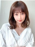 シャギーレイヤーロング韓国ワンホンヘアシースルーぱっつん前髪