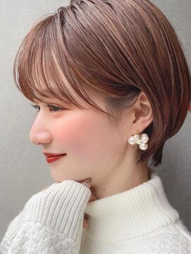 サンド 名古屋(sand) アプリコットオレンジくびれヘアハイライトカラー名古屋ショート