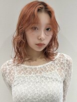 ラミエバイメルト 下北沢(lamie by melt) レイヤーカット 顔周りカット 無造作 オレンジ ブリーチ 下北沢