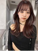 韓国ヘア黒髪グレーベージュレイヤーロング前髪パーマ