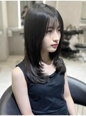 ミディアムレイヤー韓国風レイヤースタイルシースルーバング