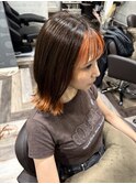 レイヤーボブ/インナーカラーオレンジ/20代30代40代