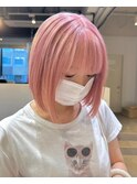 5217ブリーチ＆ダブルカラー韓国レイヤーボブラベンダーピンク