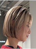 天神大名顔周りレイヤーカットミディアムボブタッセルボブパーマ
