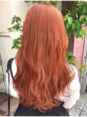 ブリーチ ハイトーン オレンジ ダブルカラー ロングヘア 20代