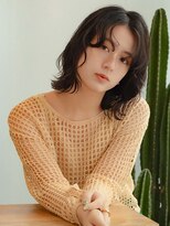 ハク アトリエ(HaKU atelier)&nbsp;ミディアムボブウルフラフパーマ暗髪アッシュウェットスタイル