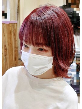 ランプヘアー(LAMP HAIR) 外巻きボブショート×バーガンディーカラー★顔まわりレイヤー