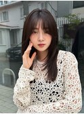 韓国ミディアムレイヤーカット2wayバング暗髪グレージュカラー
