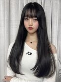 韓国ヘア/大人かわいい/ストレート/ぱっつん前髪