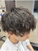 フェザーパーマ/グレーブルーカラー/刈り上げショートパンク