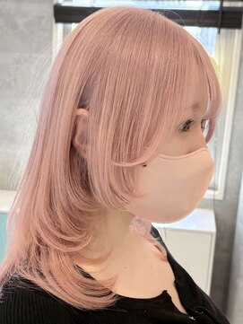 ルーブ トウキョウ(Loob. TOKYO) 池袋ミディアムレイヤー顔周りレイヤーカットペールピンクカラー