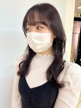 クオリス 上板橋店(QUALIS) 韓国風ヘア★ピンクブラウンツヤ髪ひし形20代シースルーバング